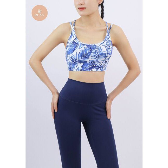 Áo bra thể thao nữ tập Yoga, Gym thiết kế họa tiết dây đan nhún ngực có đệm mút rời chất vải cao cấp Olona Sports R4