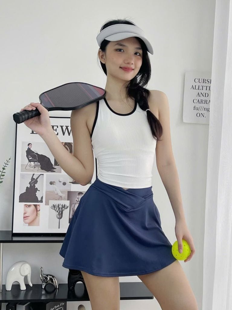 Áo ba lỗ gân viền trắng nữ cao cấp C5 Olona Sports vải thun gân co dãn 4 chiều có sẵn mút nâng v1