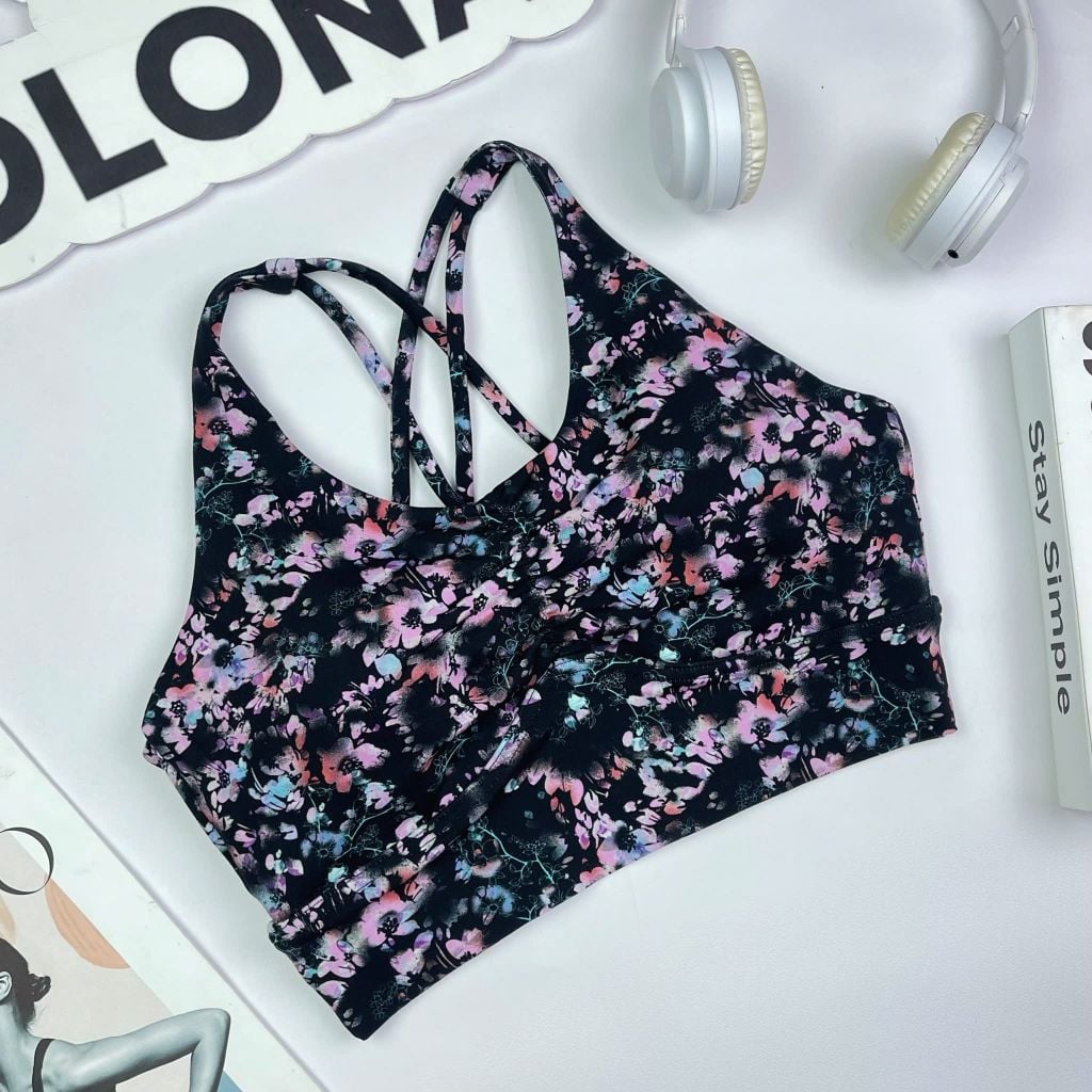 Áo bra thể thao nữ tập Yoga, Gym thiết kế họa tiết dây đan nhún