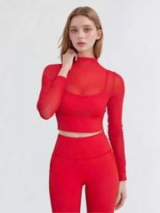 Áo croptop nữ thể thao tay dài cổ lọ phối lưới tập gym, tập yoga chất liệu cao cấp, co dãn, thoáng khí AC13