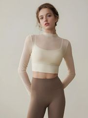 Áo croptop nữ thể thao tay dài cổ lọ phối lưới tập gym, tập yoga chất liệu cao cấp, co dãn, thoáng khí AC13