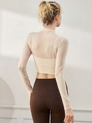 Áo croptop nữ thể thao tay dài cổ lọ phối lưới tập gym, tập yoga chất liệu cao cấp, co dãn, thoáng khí AC13