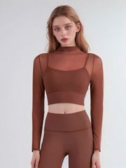 Áo croptop nữ thể thao tay dài cổ lọ phối lưới tập gym, tập yoga chất liệu cao cấp, co dãn, thoáng khí AC13