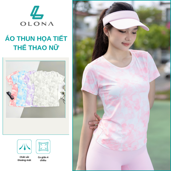 Áo Thun Thể Thao Nữ Họa Tiết Loang Màu Olona Sports Tập Gym Pickleball Co Giãn Mát Mịn H5
