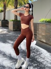 Set đồ quần áo thể thao nữ tập Yoga, Gym chéo khoét lưng chữ 0 Olona Sports RS12