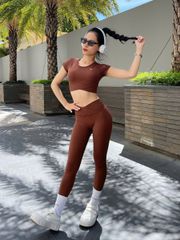 Set đồ quần áo thể thao nữ tập Yoga, Gym chéo khoét lưng chữ 0 Olona Sports RS12