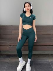 Set đồ quần áo thể thao nữ tập Yoga, Gym chéo khoét lưng chữ 0