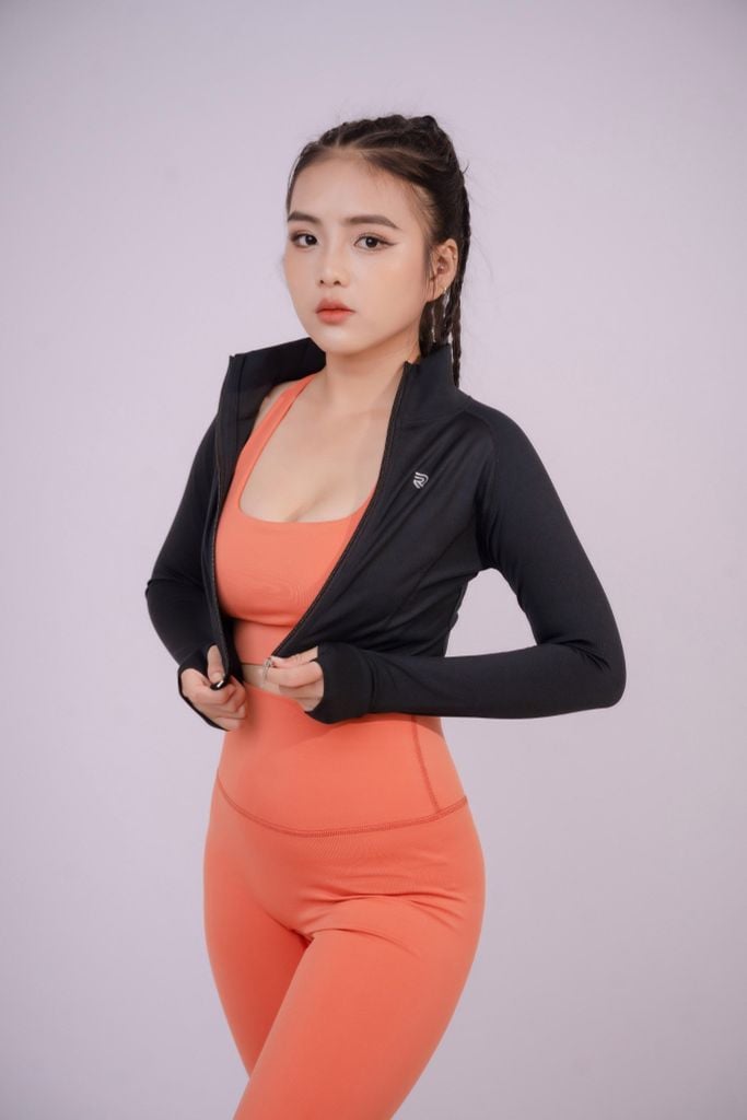 Áo khoác Tập Gym Yoga Nữ croptop khoá kéo Runy RK6
