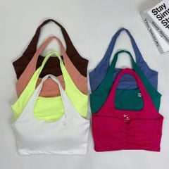 Áo bra thể thao nữ tập Yoga, Gym thiết kế cổ yếm nhún lưng có đệm mút đúc nâng ngực chất vải cao cấp Olona Sports R7