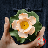  Đế Cắm Nhang Hình Bông Hoa Sen Kèm Lá Sen Gốm Sứ - Hoa Sen Sứ Thả Bể Nước Minh Đường 