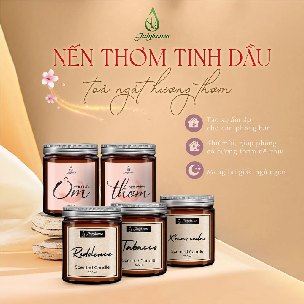 Nến Thơm Tinh Dầu Lemongrass JULYHOUSE 100ml/200ml An Toàn Không Khói, Hương Thơm Thư Giãn Dễ Chịu