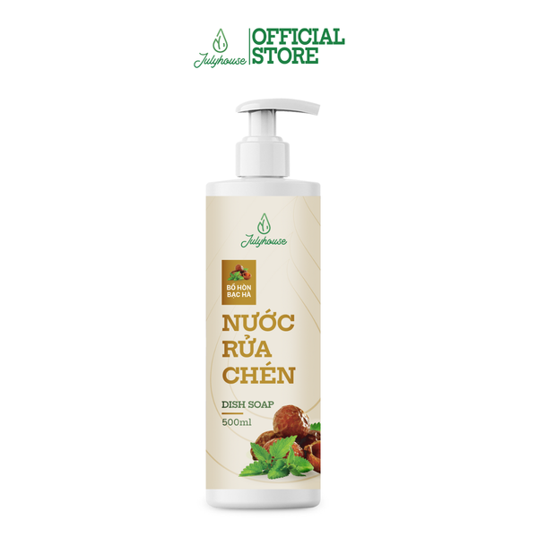 Nước rửa chén hữu cơ JULYHOUSE 500ml chiết xuất Bồ Hòn – Tinh dầu Bạc Hà khử mùi tanh