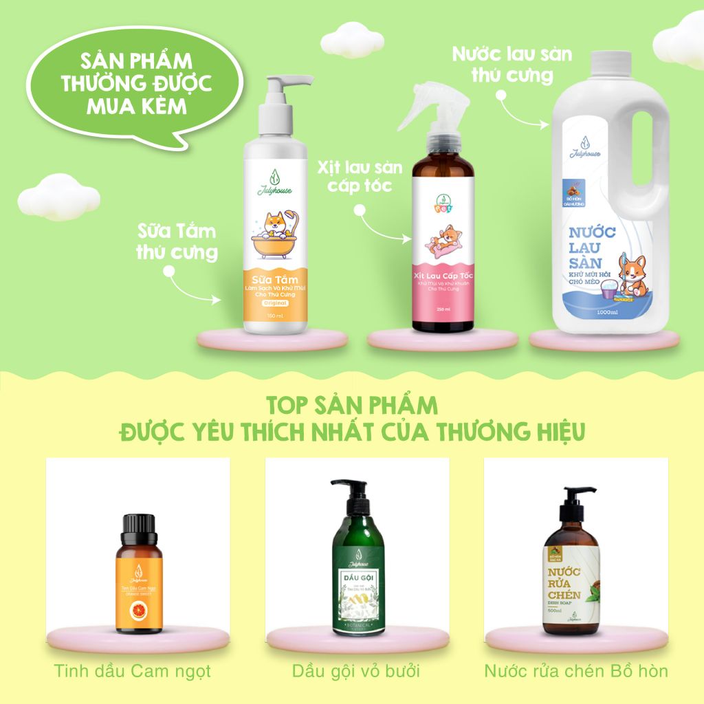 Body Mist khử mùi thú cưng Julyhouse 20ml/100ml Savory hương thơm thanh mát từ chanh kết hợp ngọt ngào của vani