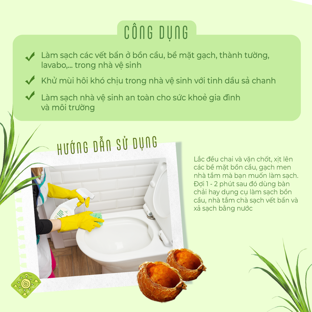 Nước tẩy bồn cầu Vệ Sinh Toilet Đa Năng JULYHOUSE 480ml chiết xuất Bồ Hòn và tinh dầu Sả Chanh làm sạch khử mùi hiệu quả