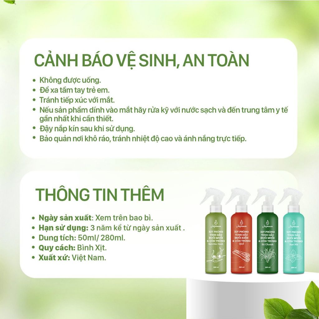 Bình Xịt Phòng Đuổi Muỗi Tinh Dầu Sả Chanh JULYHOUSE