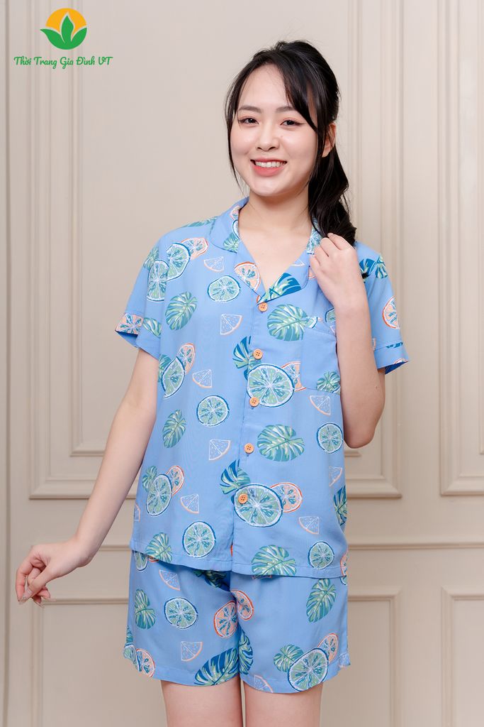 B03.2411. Bộ lanh nữ Việt Thắng quần đùi áo cộc tay Pijama đi biển