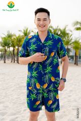 B03.2212. Bộ lanh pijama nam mặc nhà Việt Thắng, quần đùi áo cộc tay