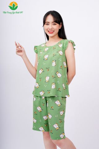 B05.2310. Bộ lanh nữ mặc nhà Việt Thắng quần lửng áo sát nách tay cánh tiên