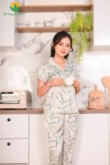 B08.2206. Bộ lụa mặc nhà nữ cao cấp Việt Thắng, quần dài, áo cộc tay