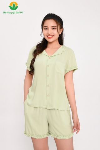 B23.2301.Bộ lanh nữ quần đùi áo cộc tay Pijama