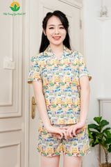 B43.2402.Bộ cotton nữ quần đùi áo cộc tay Pijama