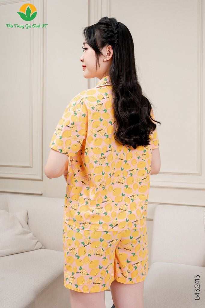 B43.2413.Bộ cotton nữ quần đùi áo cộc tay Pijama