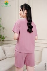 B43.2405.Bộ cotton dệt kim nữ quần đùi áo cộc tay màu