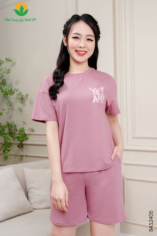 B43.2405.Bộ cotton dệt kim nữ quần đùi áo cộc tay màu