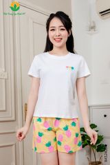 B43.2408.Bộ cotton dệt kim nữ quần đùi áo cộc tay phối Cotton