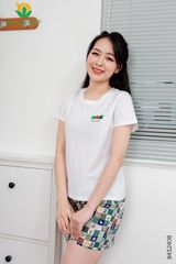 B43.2408.Bộ cotton dệt kim nữ quần đùi áo cộc tay phối Cotton