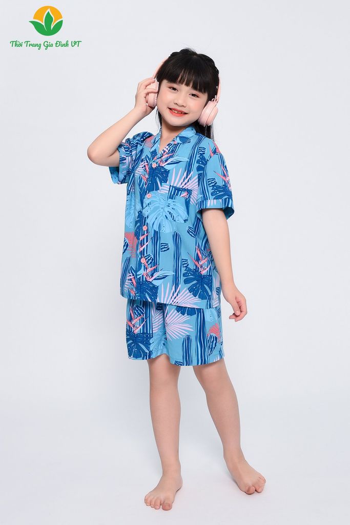 B63.2318. Bộ lanh Pijama trẻ em Việt Thắng quần đùi áo cộc tay đi biển