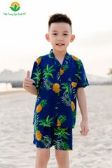 B63.2218.Bộ lanh bé trai quần đùi áo cộc tay Pijama gia đình