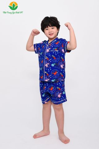 B63.2306. Bộ lanh bé trai mặc nhà Việt Thắng quần đùi áo cộc tay Pijama