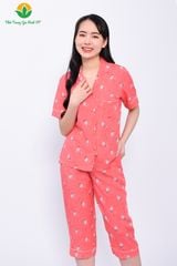 B06.2316. Bộ pijama lanh nữ mùa hè Việt Thắng, quần lửng, áo cộc tay