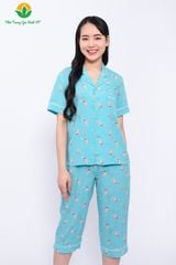 B06.2316. Bộ pijama lanh nữ mùa hè Việt Thắng, quần lửng, áo cộc tay