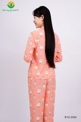 B10.2304. Bộ đồ Pijama lanh mặc nhà cho nữ Việt Thắng quần dài, áo dài tay phối ren