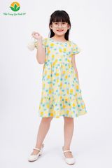 V63.2301. Váy cotton bé gái mặc hè Việt Thắng cộc tay, tay kẹp bèo