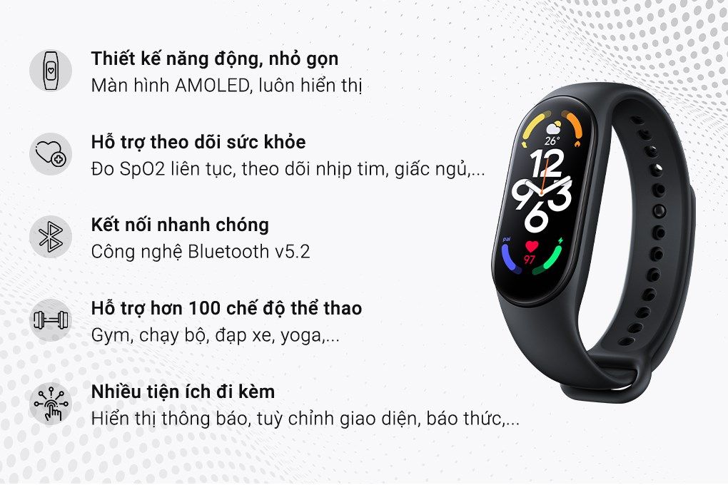 Vòng đeo tay thông minh Xiaomi Mi Band 7 | Màu đen | Chống nước 5 ATM | 180 mAh