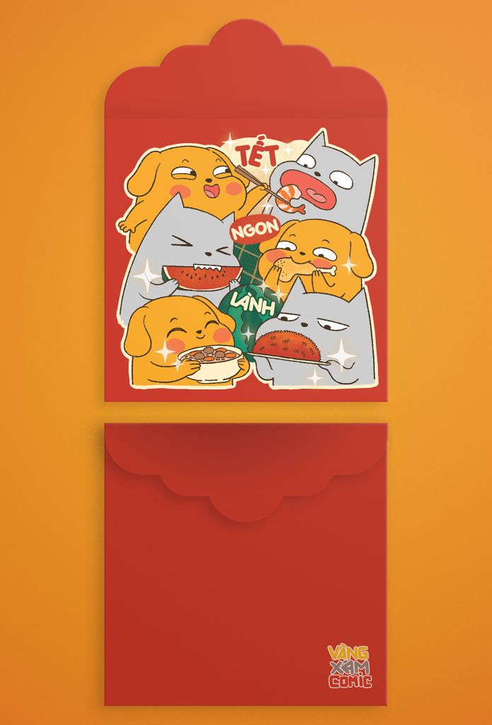  Set bao lì xì Vàng Xám RẤT LÀ TẾT (5 cái) 