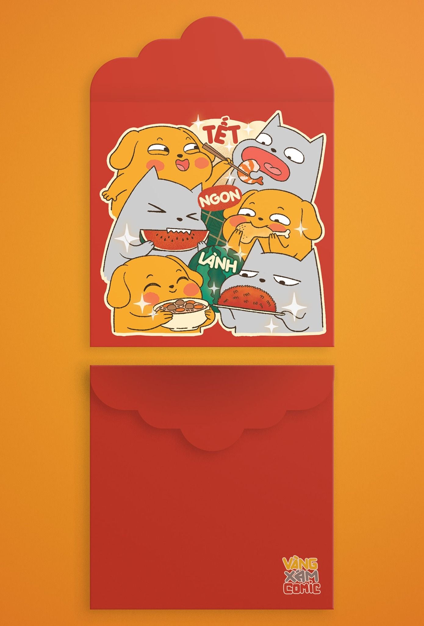  Set bao lì xì Vàng Xám RẤT LÀ TẾT (5 cái) 