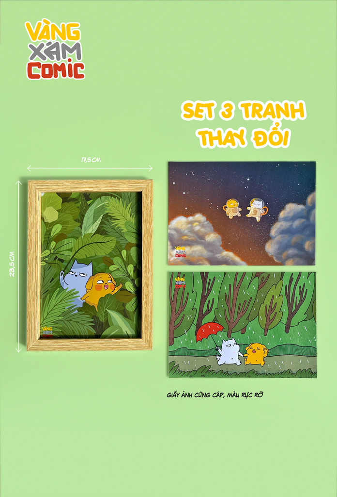  KHUNG TRANH VÀNG XÁM, SET 3 TRANH 