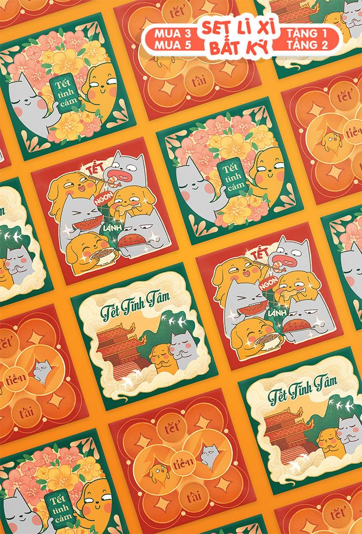  Set bao lì xì Vàng Xám RẤT LÀ TẾT (5 cái) 