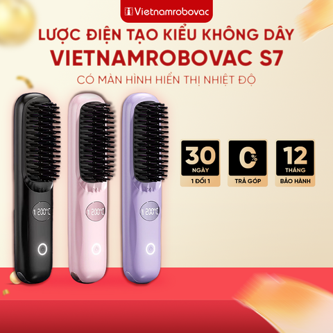 LƯỢC ĐIỆN TẠO KIỂU KHÔNG DÂY VIETNAMROBOVAC S7 CÓ MÀN HÌNH HIỂN THỊ NHIỆT ĐỘ - CHĂM SÓC TÓC SUÔN MƯỢT