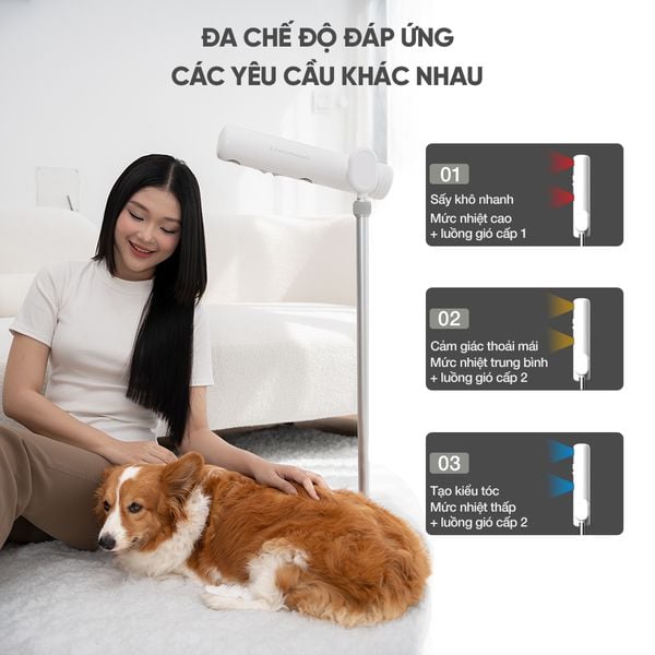 MÁY SẤY TÓC ĐỨNG VIETNAMROBOVAC A0D - Chăm Sóc Tóc Mềm Mại Bằng ion Âm - Điều Chỉnh Góc 180 Độ