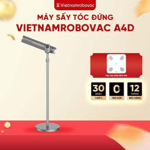 MÁY SẤY TÓC ĐỨNG VIETNAMROBOVAC A4D - Công Suất 1700W - Chăm Sóc Tóc Mềm Mại Bằng ion Âm - Điều Chỉnh Góc 180 Độ
