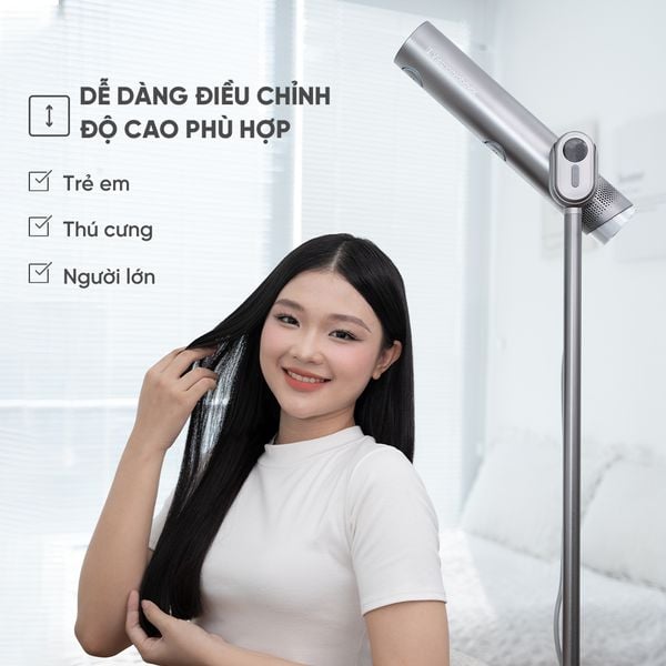 MÁY SẤY TÓC ĐỨNG VIETNAMROBOVAC A4D - Công Suất 1700W - Chăm Sóc Tóc Mềm Mại Bằng ion Âm - Điều Chỉnh Góc 180 Độ