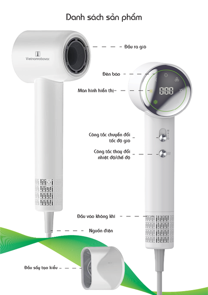 MÁY SẤY TÓC VIETNAMROBOVAC DIGITAL HIGH - SPEED HS01- BH 12 THÁNG