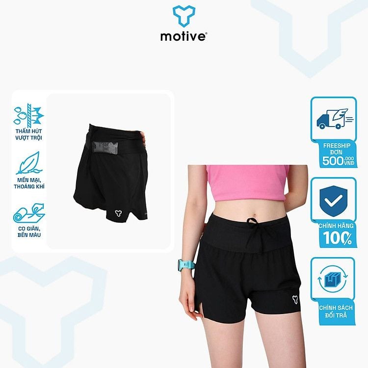 Quần Short Thể Thao Chạy Bộ Nữ Đa Năng MOTIVE WOMAN SHORT BELT -Màu Đen
