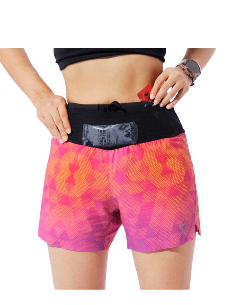 Quần Short Thể Thao Chạy Bộ Nữ Đa Năng MOTIVE WOMAN SHORT BELT - Màu Hồng/ Cam hoạ tiết