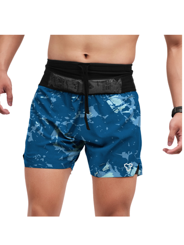 Quần Short Thể Thao Chạy Bộ Nam Đa Năng MOTIVE MEN SHORT BELT - Màu Xanh Họa Tiết (Chưa Bao Gồm Lót Trong)